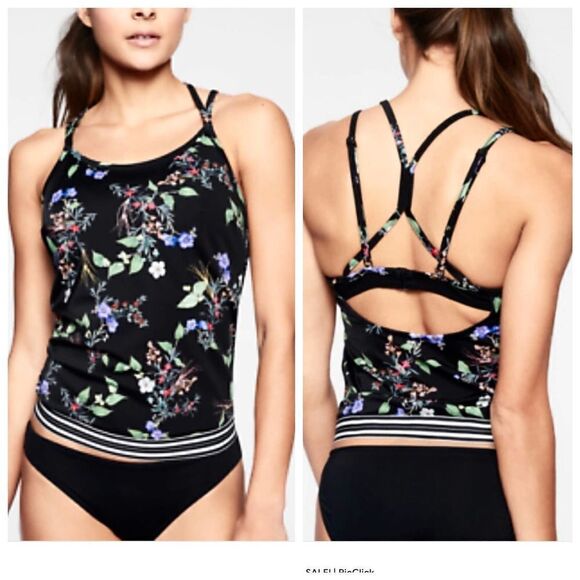 NEW Athleta Cross Back Floral Tankini Swim Top Sz 32D/DD - Picture 1 of 11